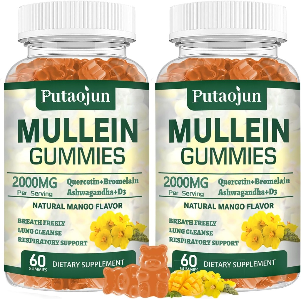 Gommies de Mullein pour les poumons de 2000mg Extrait de feuille de Mullein pour le soutien respiratoire et immunitaire