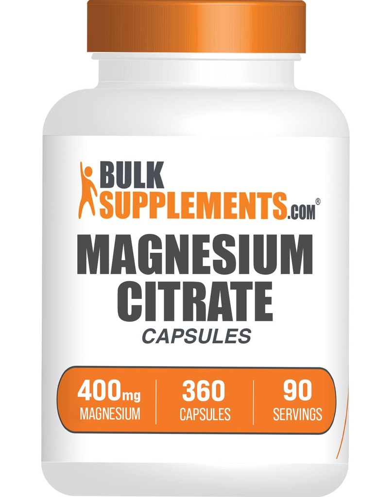 BulkSupplements.com Magnesium Citrate Capsule - Magnesio Supplemento, Citrato di Magnesio 400mg - Gluten Free, 4 Capsule per Serving, 360 Count (Pack of 1)