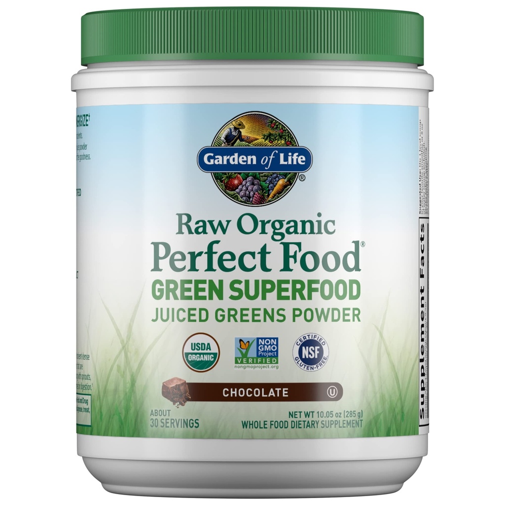 Giardino della vita Raw Organic Perfetto Cibo Verde Superfood Verde Juiced Greens Polvere - Cioccolato, 30 Serve - Non OGM, Gluten Free, Vegan Integratore alimentare Intero, Plus Probiotici & Enzimi