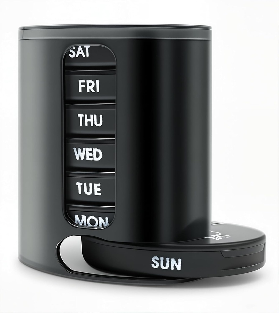 Wöchentlich Säule Organizer (Twice-A-Day), Tragbare 7 Tage Säule Box Case mit stapelbaren AM/PM Komponenten für Pillen, Vitamin, Fischöl, Beilagen,Rainbow (Schwarz)