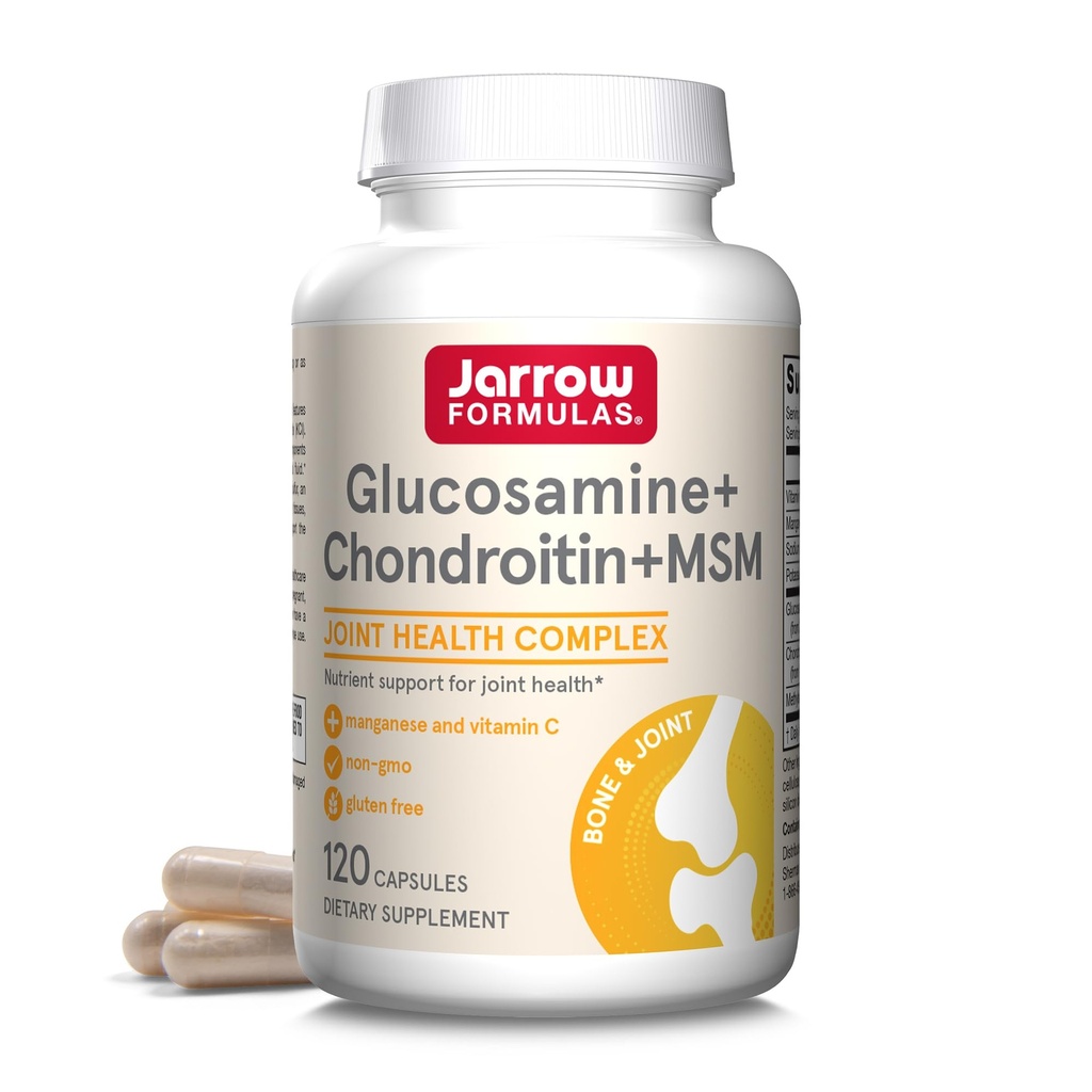 Jarrow Formulas® Glucosamine + Condroitina + Capsule MSM, Integratore di Supporto Congiunto con Vitamina C e Manganese, 30 capsule, 120 giorni di alimentazione