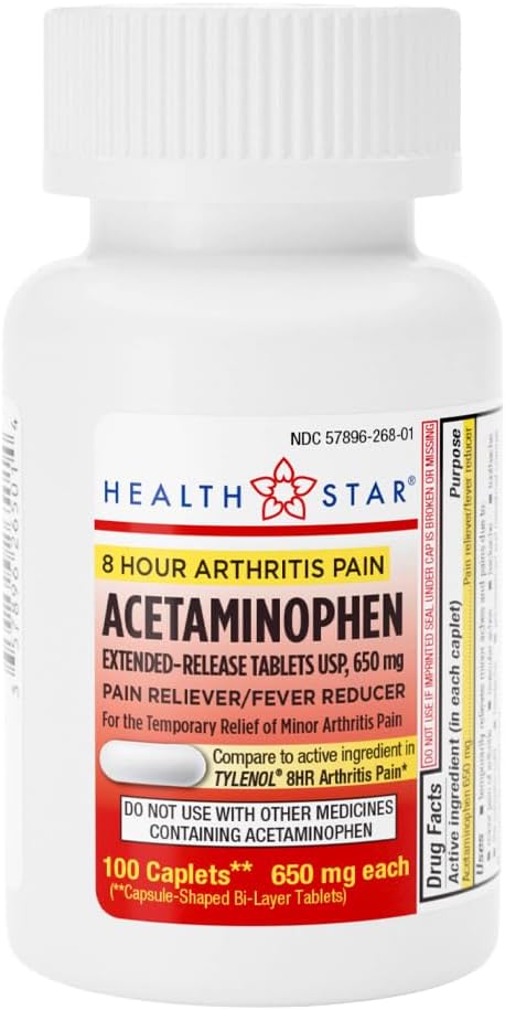 GeriCare acétaminophène Arthrite à libération prolongée 650mg Caplets, soulagement de la douleur, symptômes de l'arthrite, réduction de la fièvre, 100 Nombre (paquet de 1)