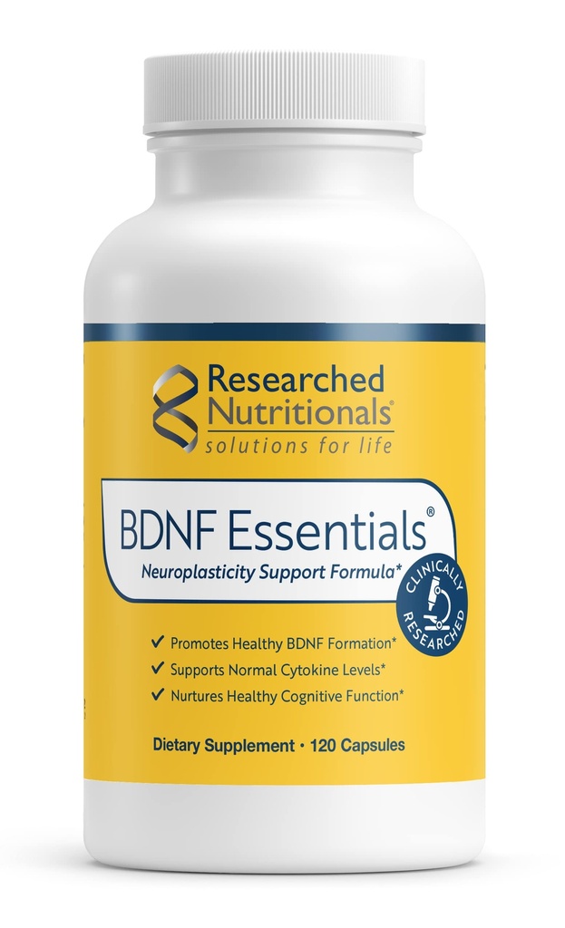 BDNF Essentials - Integratore di cervello clinicamente ricercato con Bacopa Monnieri & Lions Mane Mushroom - Supporta la neuroplasticità, & Livelli di Cortisol sani, 120 Capsule