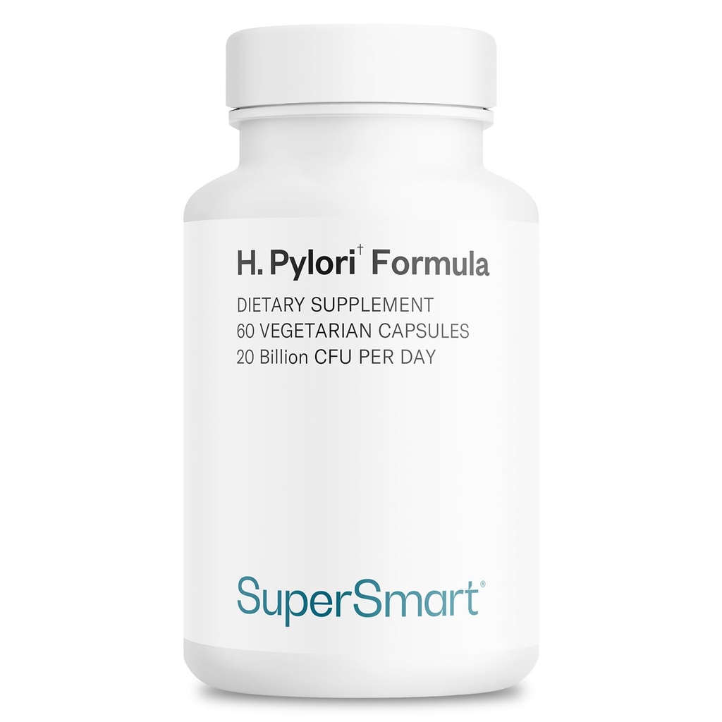 Supersmart H. Pylori Formula 20 miliardi di CFU al giorno (alta potenza) - Pylopass brevettato Probiotic Lactobacillus Reuteri DSM 17648 Supplemento | Non OGM & Gluten Free - 60 capsule vegetariane