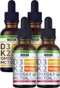 NUSAVA fragola aromatizzata D3 K2 gocce liquide e vaniglia aromatizzata D3 K2 gocce liquide Bundle - Potenti vitamine liquide per cuore, giunto, ossa, muscolo, & supporto immunitario - Non-OGM, senza glutine, 2pk ogni