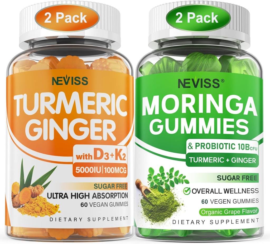 2 Pack Turmeric Ginger Gummis + 2 Pack Moringa Gummis