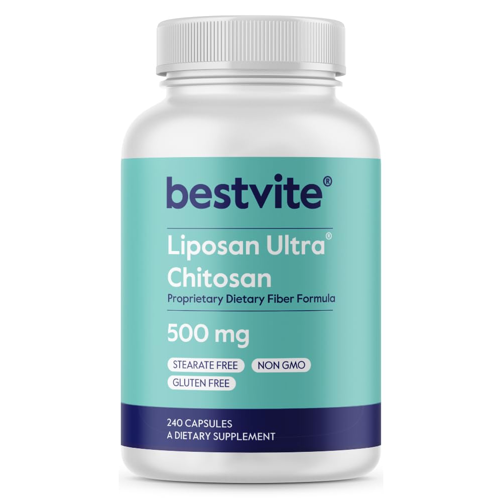 BESTVITE Liposan Ultra Chitosan 500mg (240 capsule) - Brevettato più veloce che chitosano regolare - No Stearates - Nessun filler