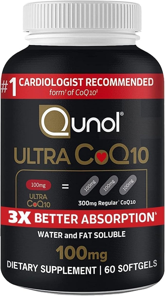 Qunol Ultra CoQ10 100mg 3X Bessere Absorption patentiertes Wasser und Fett lösliche natürliche Ergänzung Form Coenzym Q10 Antioxidans für Herz-Gesundheits-Packs Softgels, 120 Zähler