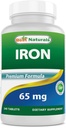 Meilleur supplément de fer naturel - 65 mg - 240 comprimés - Sans OGM et sans gluten