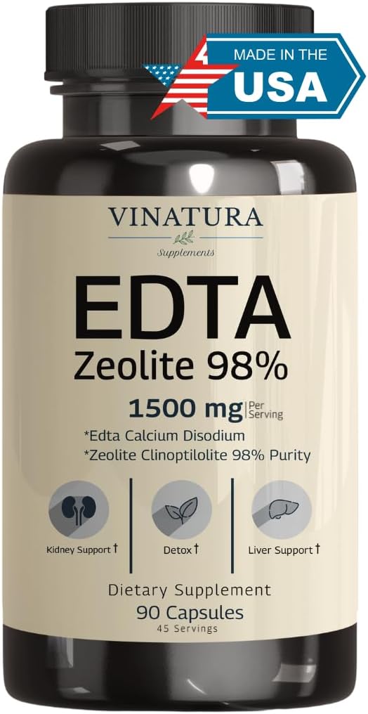VINATURA EDTA Capsules - 1500mg per serv, USA Made & Tested, Supporto per fegato - Edta Calcium Disodium, Kale Extract - 90 Capsule 45 Serve