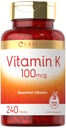 Carlyle Vitamin K 100 mcg | 240 compresse | Vegetariano, Non OGM, Gluten Free | Vitamina K Supplemento