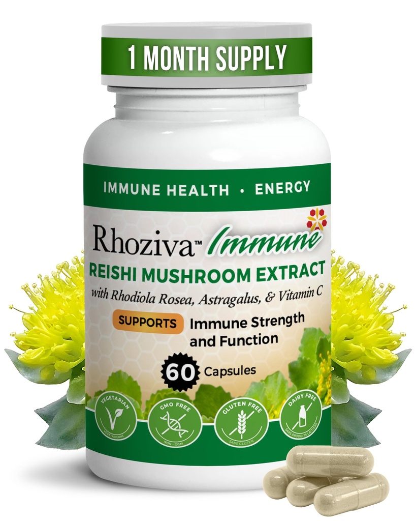 Soutien immunitaire, Booster d'énergie avec supplément de vitamine C, D3 et zinc, Rhodiola Rosea, Reishi Extrait de champignons, Astragalus, Wellness global et Habit quotidien - 60 Capsules