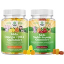Bundle of Kids Gummies - DHA Fatty Acids Omega 3 6 9 per cervello, resistenza immunitaria e visione e multivitamina per il supporto immunitario con vitamine A, C, D3, E, B6 & B12, Zinc & Iodine