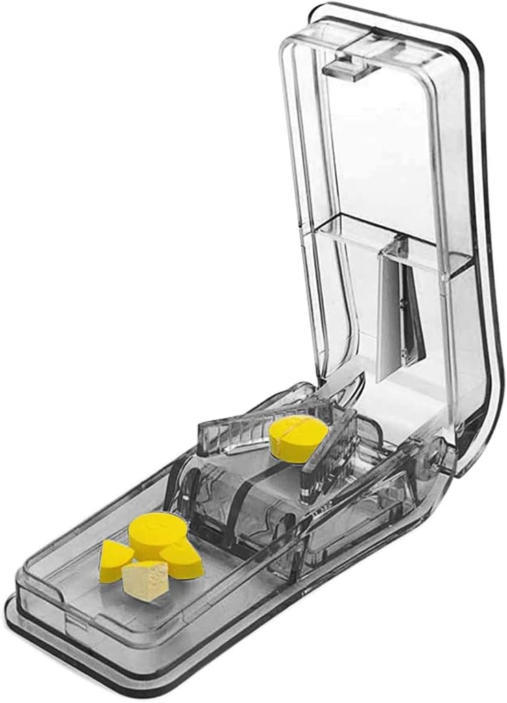 Cutter à pilules pour petites ou grandes pilules. Le meilleur Splitter Pill Multiple jamais! Design aux États-Unis. Double comme une boîte à pilules. Ne convient pas aux petites pilules. Porte-clés Pill Holder en bonus. (Gray)