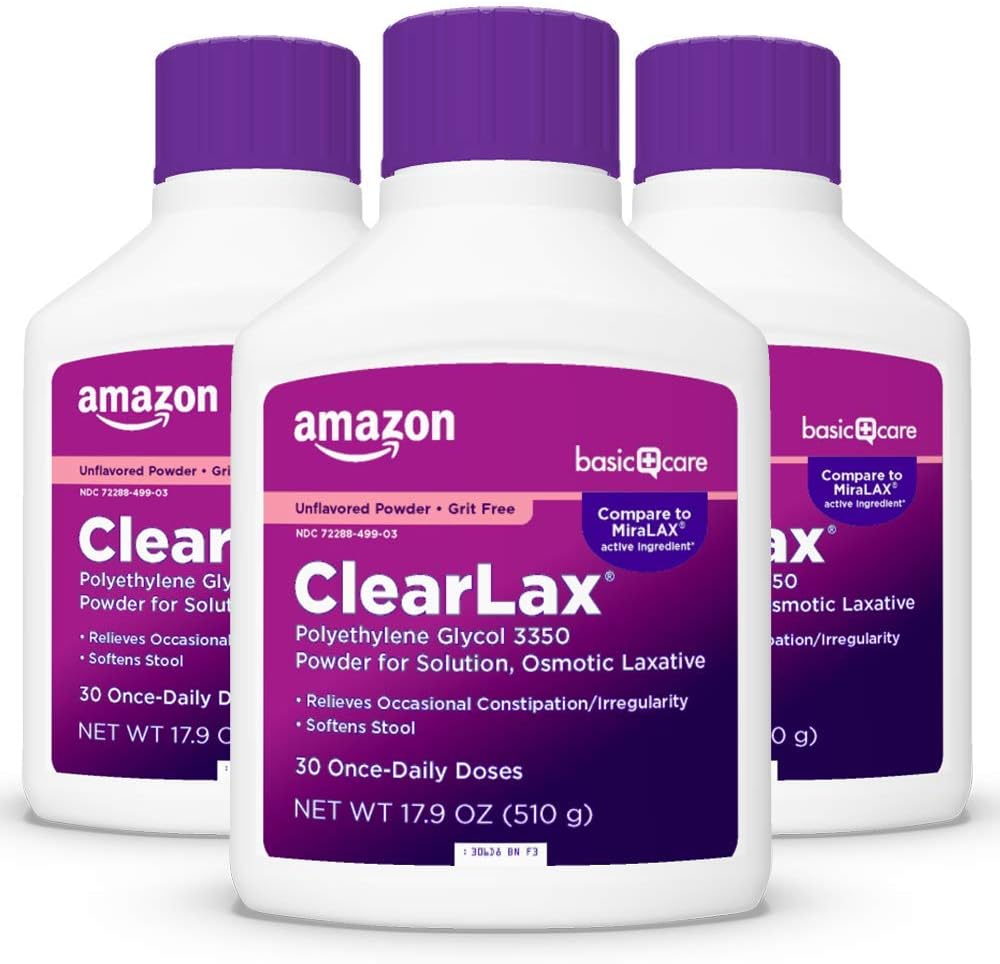 ClearLax, Polietilene Glycol 3350 Polvere per soluzione, Lassativo osmotico, Non aromatizzato, 1,1 libbra (Pack of 3)