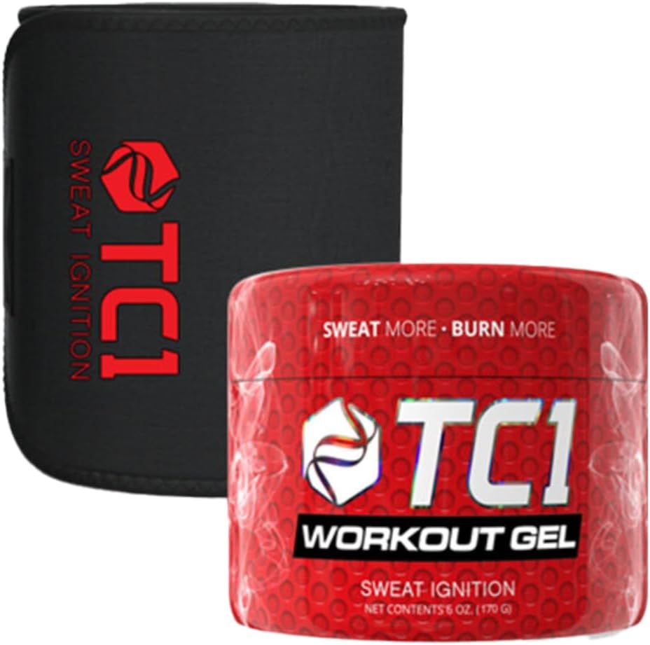 TC1 Sweat Mehr Bundle Inklusive Regular Size Sweat Belt und topische Sweat Gel Workout Enhancer mit Capsaicin