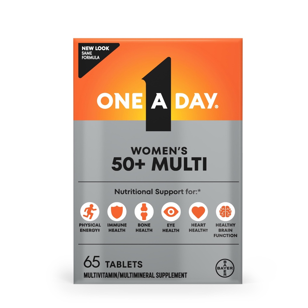 One A Day Multivitamin for Women 50 and Over Tablets, Womens Multivitamin 50 plus with Vitamins D, C, E, Zinc & Biotin, Daily Vitamins for Woman 50+, 65 Ct