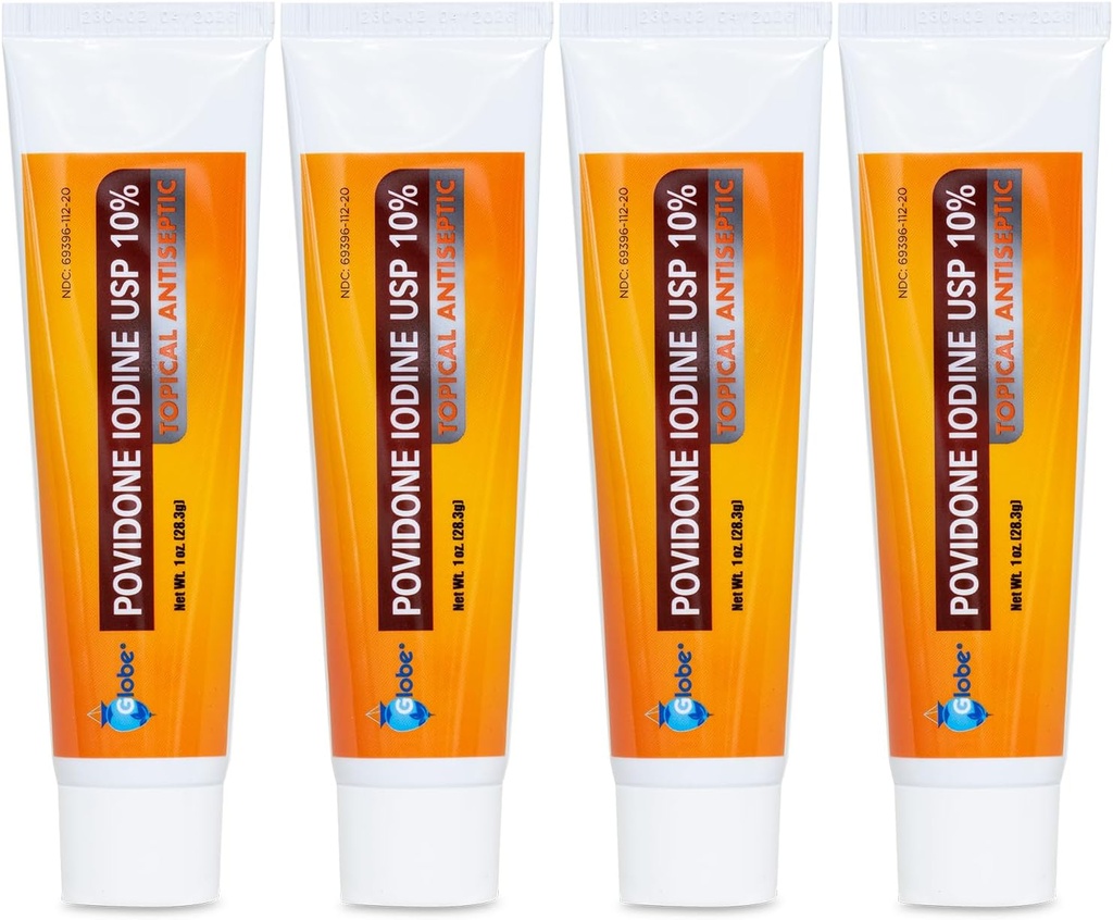 Globe (4 Pack) Povidone Iodio 10% Olio di Primo Soccorso 1 Oz, per Tagli Scrapes Burns (Confronto alla Betadina)