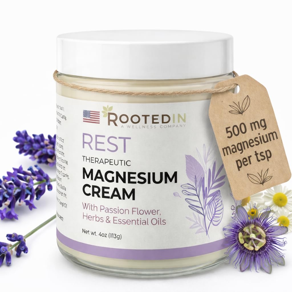Rooted In Rest Magnesium Lotion for Sleep – Science Backed Sleep Aid – 2X More Magnesium Chloride – Rilassamento rapido ed efficace con lavanda, Passion Flower & Chamomile - Made in USA – 4 oz