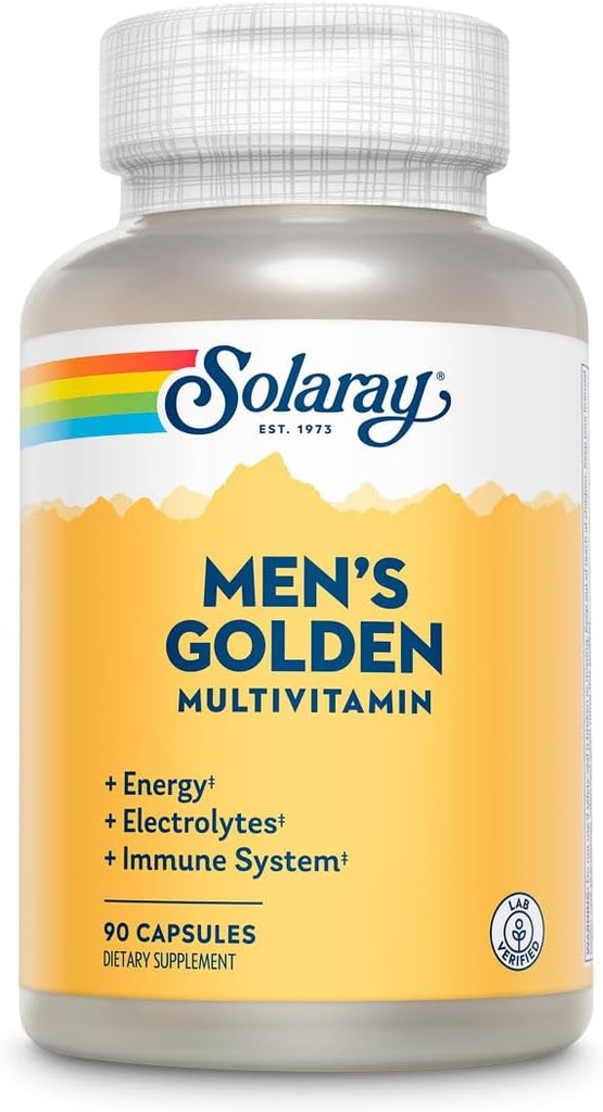 SOLARAY Multivitamina d'oro maschile | Elettroliti, Immunità, prostata, energia | Vitamine A, C, E, B1, B2, B6, B12, Vitamina D, Calcio | 90ct, 30 Serv.