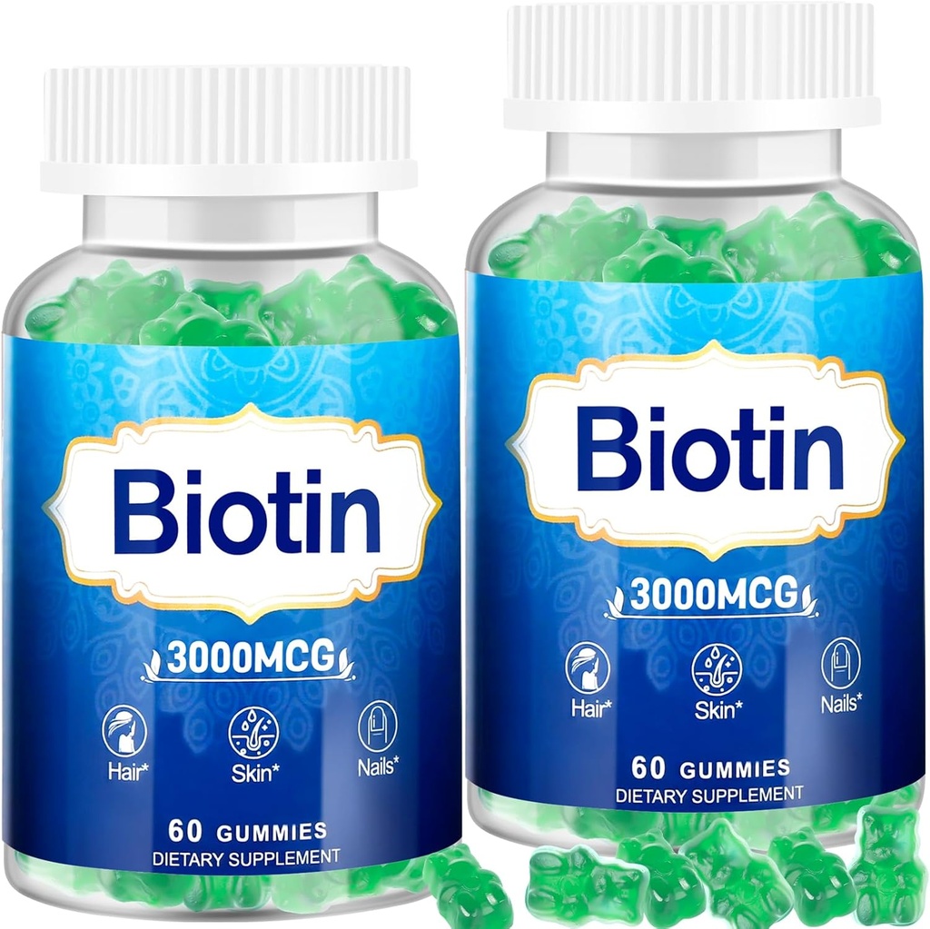 Pelle per capelli e unghie Gummies, 2 Confezione Alta Potenza Capelli Vitamina per Donne, Uomini e Bambini, Vitamina D & E,B16,B12, Biotina Gummies per la crescita dei capelli, Pelle e Unghie più forti