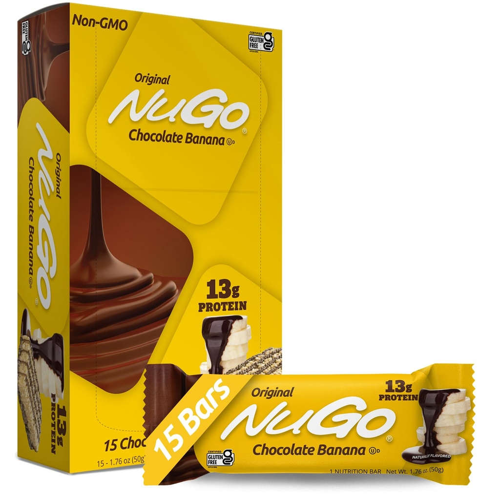 NuGo Protein Bar, Schokolade Banana, 13g Protein, Glutenfrei, 15 Count