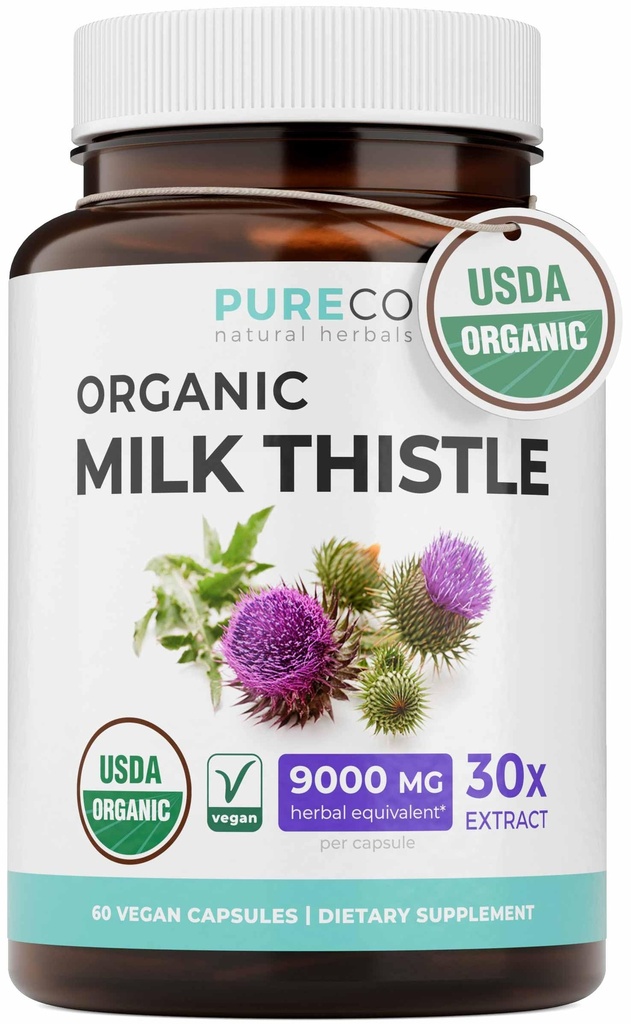 USDA Organic Milk Thistle Capsule - 80% Silymarin Supplemento per il supporto del fegato- Super Concentrato 300mg di 30:1 Estratto di cardo del latte Equivalente a 9.000mg - Latte Thistle Liver Detox 60 Day Supply