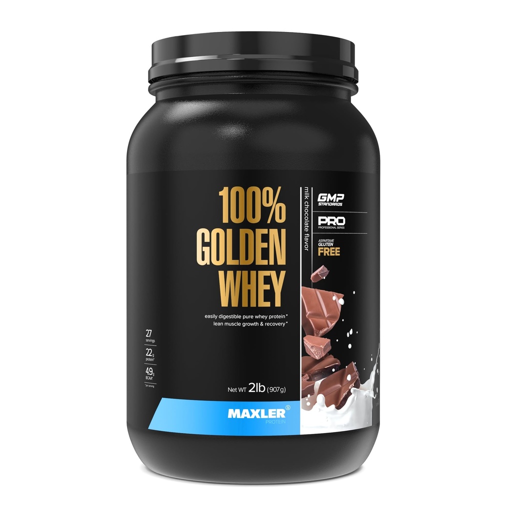 Maxler 100% Golden Whey Protein - 22g Protein per Serving - Polvere di proteina di siero Premium per l'allenamento pre post - Isolato di concentrato di siero rapido e miscela di idrolisi - Proteina di cioccolato al latte 2 lb