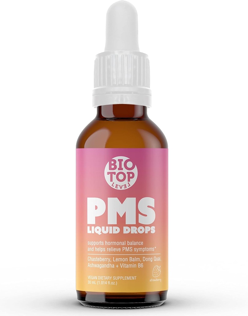 PMS Relief Ormone Balance donne Gocce liquide, Cramps mestruali, Bloating, & Mood Swings Rilievo con Chasteberry, Vitamina B6, Lemon Balm, Dong Quai, Ashwagandha, Sugar-Free, 1 fl oz