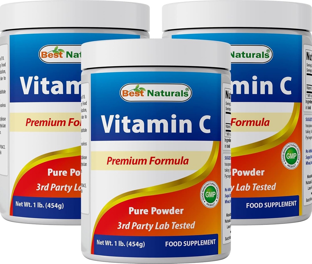 Best Naturals 100% reines Vitamin C Pulver Nicht-GMO 1 lb (454 Gramm) Pulver (auch Ascorbinsäure genannt) (1 LB (Pack von 3))