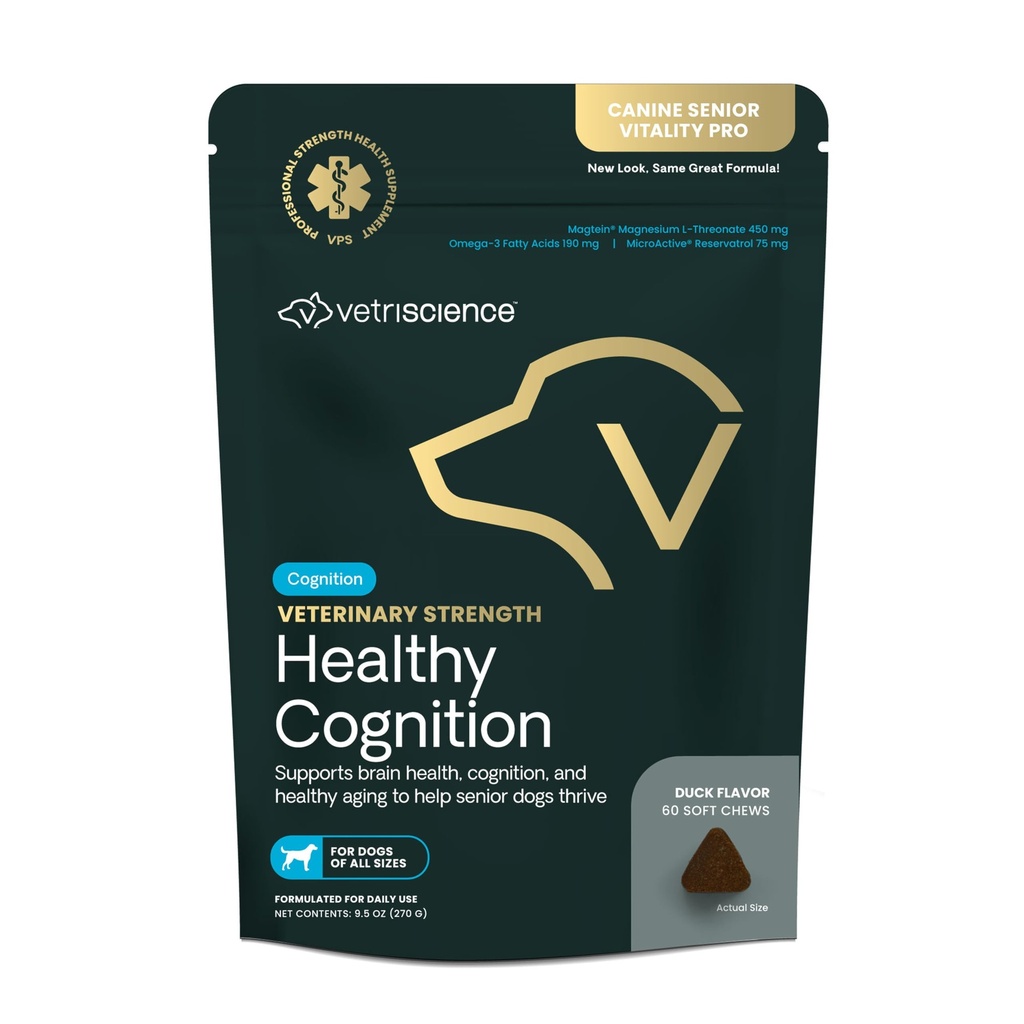 VetriScience Veterinary Strength Healthy Cognition Chews - Supplément Wellness Senior pour chiens - Soutiens Cognition, fonction immunitaire et métabolisme - 60 Comte