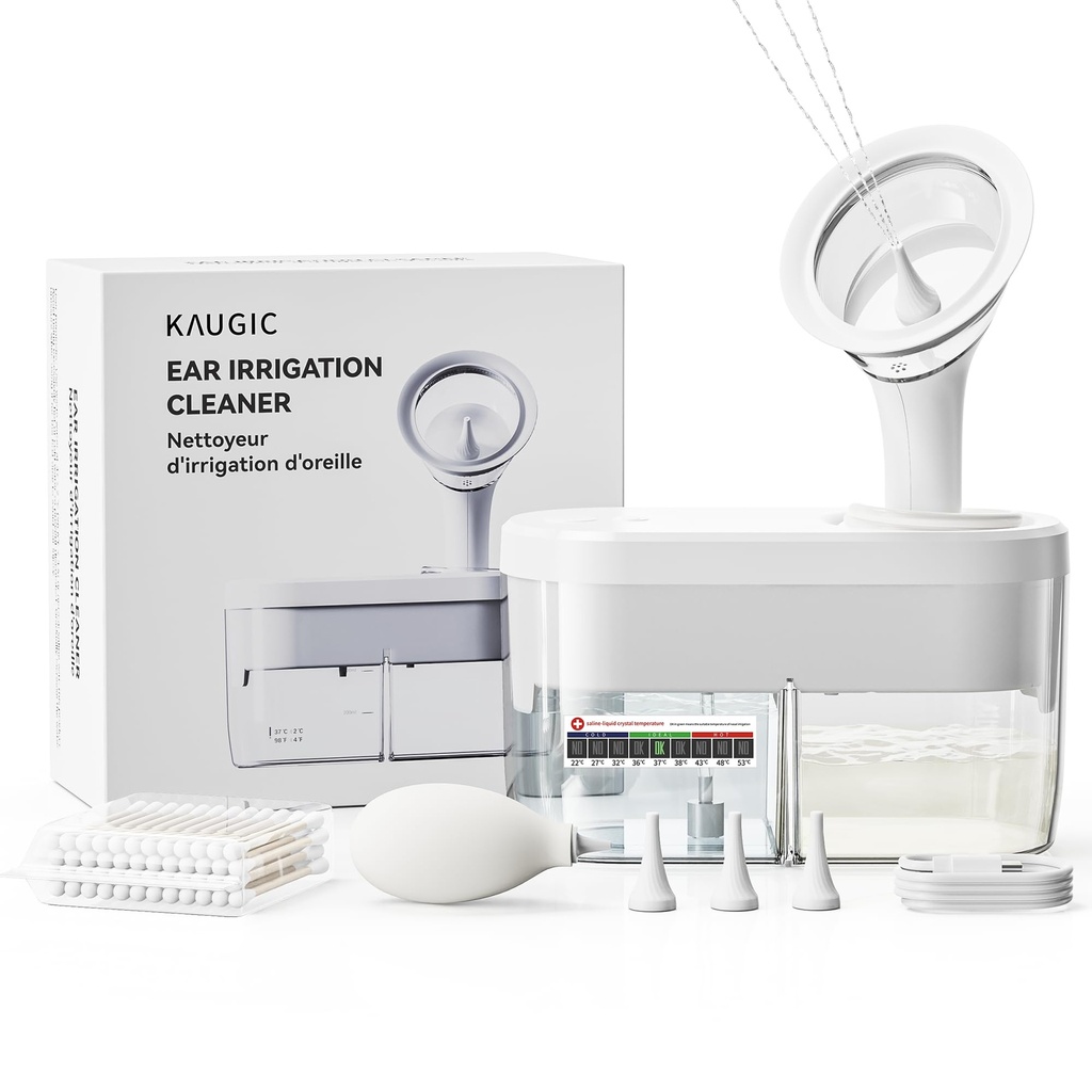 Kit d'enlèvement de cire d'oreille électrique - Système d'irrigation d'oreille alimenté par l'eau avec collecte des eaux usées, 4 modes propres, sûr et efficace, 3 conseils d'oreille pour les adultes