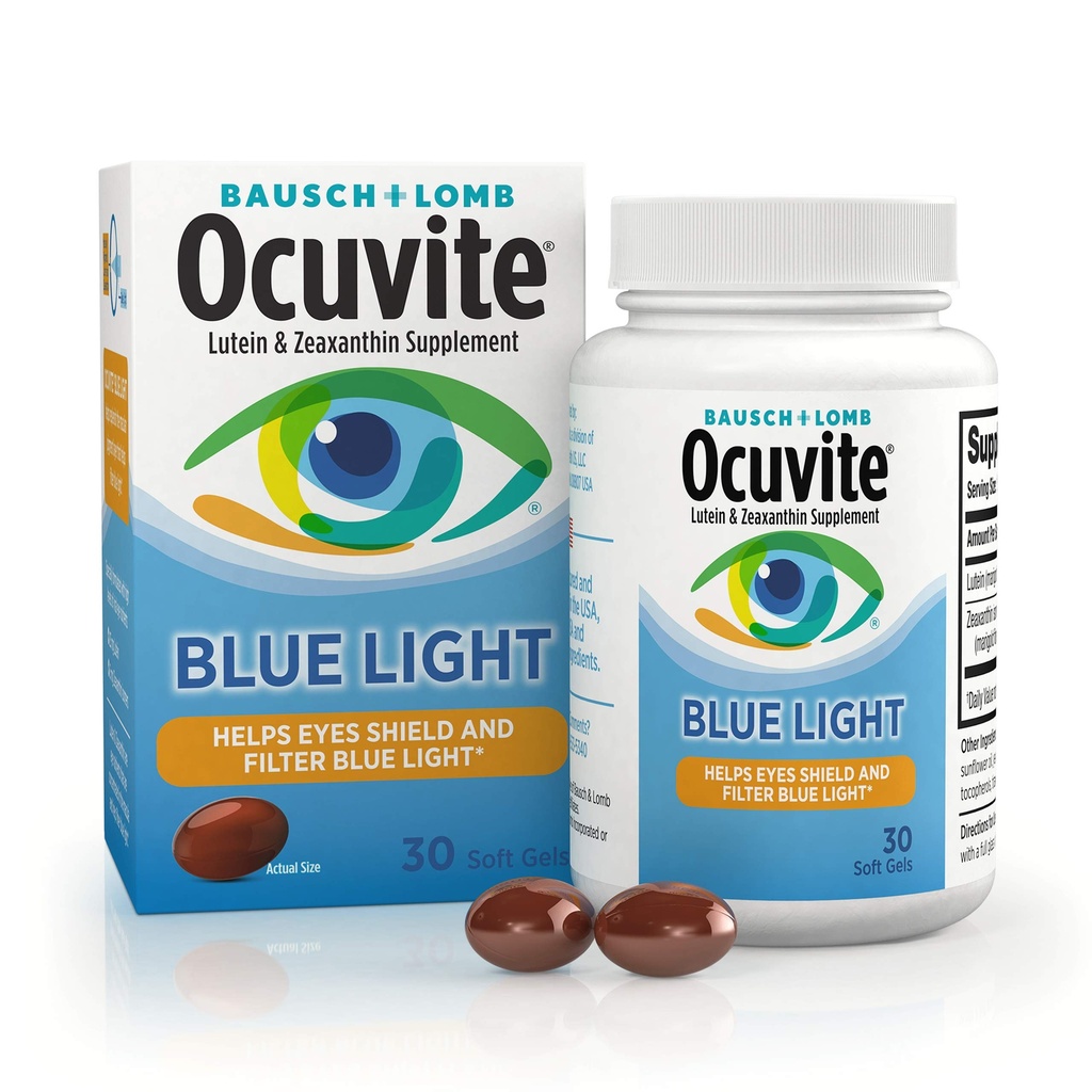 Ocuvite Blue Light Lutein & Zeaxanthin Supplemento, Vitamina Occhiale per Strain Occhi, Vision & Ocular Health Support, Softgels per Screen & Sunlight Exposure, 30 Softgels