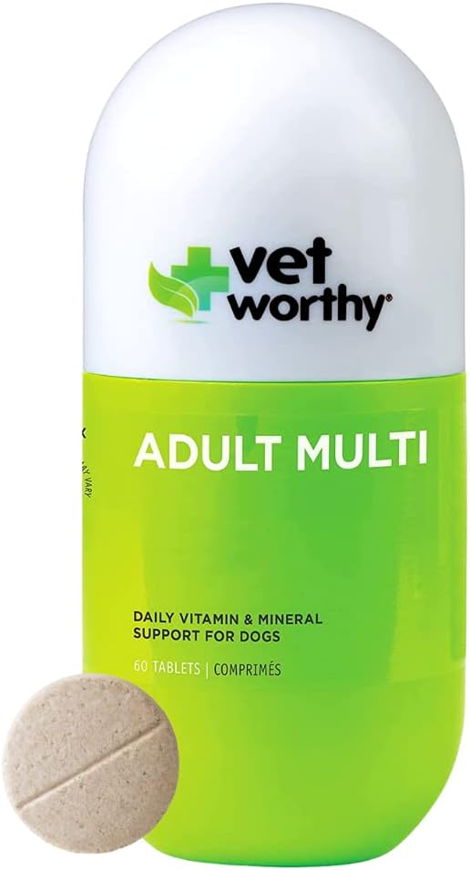 Vet Worthy Adult Multi Vitamine - Multivitamin für Hunde zu unterstützen Optimum Gesundheit und Gesamt Wellness - Hundeergänzung mit Eisen, Magnesium, Zink, Vitamin A, B Vitamine - Leber Geschmack, 60 Tabletten
