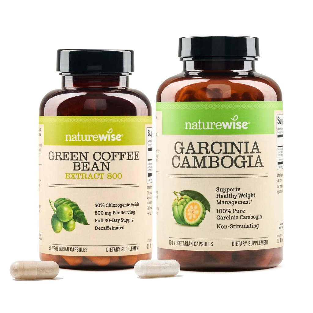 NatureWise Green Coffee Bean 800mg und Garcinia Cambogia 180 Kapseln Gewicht Ziele Unterstützung