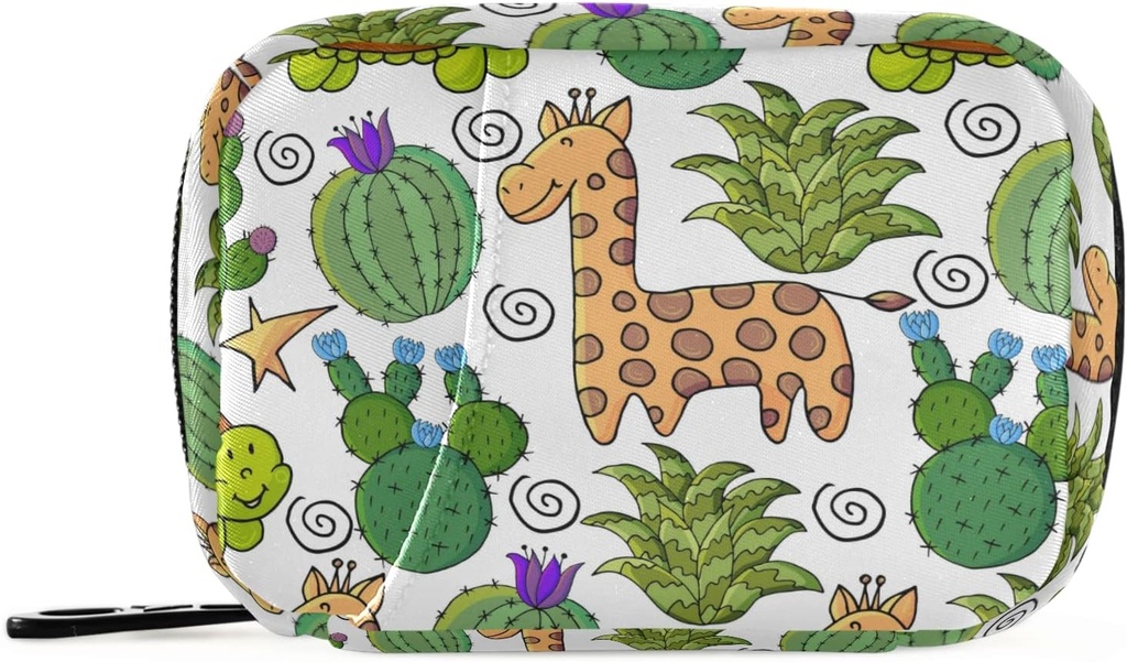 Cactus Giraffe Turtle Pill Box 7 giorni Pill Case Travel Pill Organizer Bag con Zipper Portable Weekly Case Dimensioni compatte per il supporto supplemento di vitamina