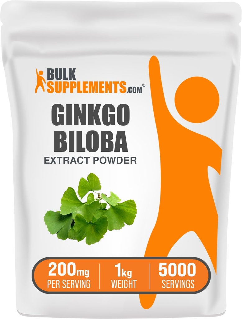 BulkSupplements.com Ginkgo Biloba Extrakt Pulver - aus Ginkgo Biloba Blatt, Antioxidans Quelle, Kräuterergänzung - Glutenfrei, 200mg pro Servierung, 1kg (2.2 lbs) (Pack von 1)