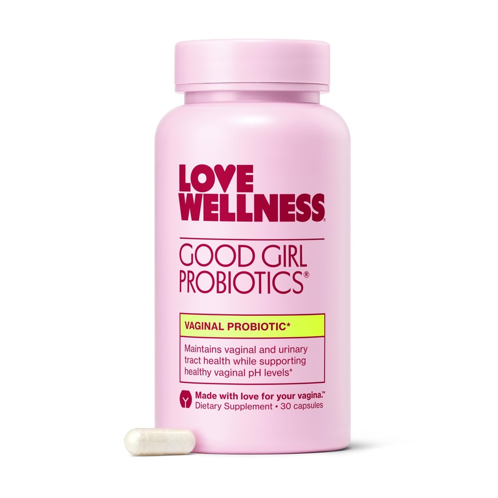 Amore benessere Good Girl Probiotics | Salute vaginale femminile & pH Balance Supplemento | Probiotico 9-Strain per tratto urinario, lievito, odore e supporto immunitario | Gluten-Free | 30 CT, alimentazione 30-Giorni