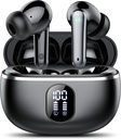 Ecouteurs sans fil, Bluetooth 5.3 Casques Big Bass Stéréo, Bouds d'oreilles avec affichage LED Mic annulant le bruit, dans les écouteurs IP7 étanche, 50H Playtime pour les sports, noir