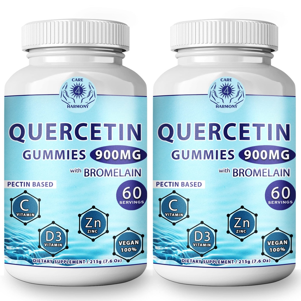 (2 Pack) Quercetin Gummies - Quercetin mit Bromelain Vitamin C + Zink Vitamin D3 – Kaubare Quercetin 900mg Ergänzungen - Quercetin für Kinder und Erwachsene (2)