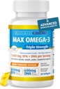 Maximale Slim Max Omega 3 Fischöl Pillen - Dreifache Stärke Fisch Öl Supplement (2000 mg Gesamt Omega 3 Fettsäuren: 600 mg DHA + 800 mg EPA pro Portion)