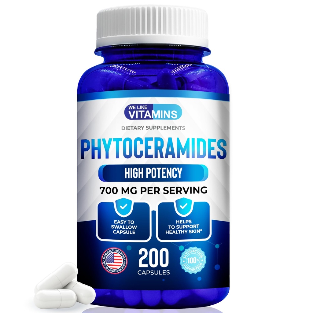 Ci piacciono le vitamine Phytoceramides 700mg - 200 Capsule Tutto Natural Wheat Free and Plant Based - Supplemento Phytoceramide - Supplemento pelle per le donne - Ceramides per l'idratazione della pelle, riparazione, ringiovanimento