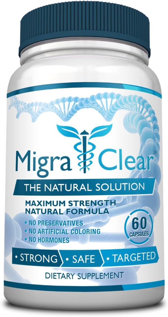 Alle natürlichen Migraine Unterstützung - Magnesium, Ginkgo Biloba, Ginger, White Willow, Feverfew - 60 Kapseln - 1 Flasche