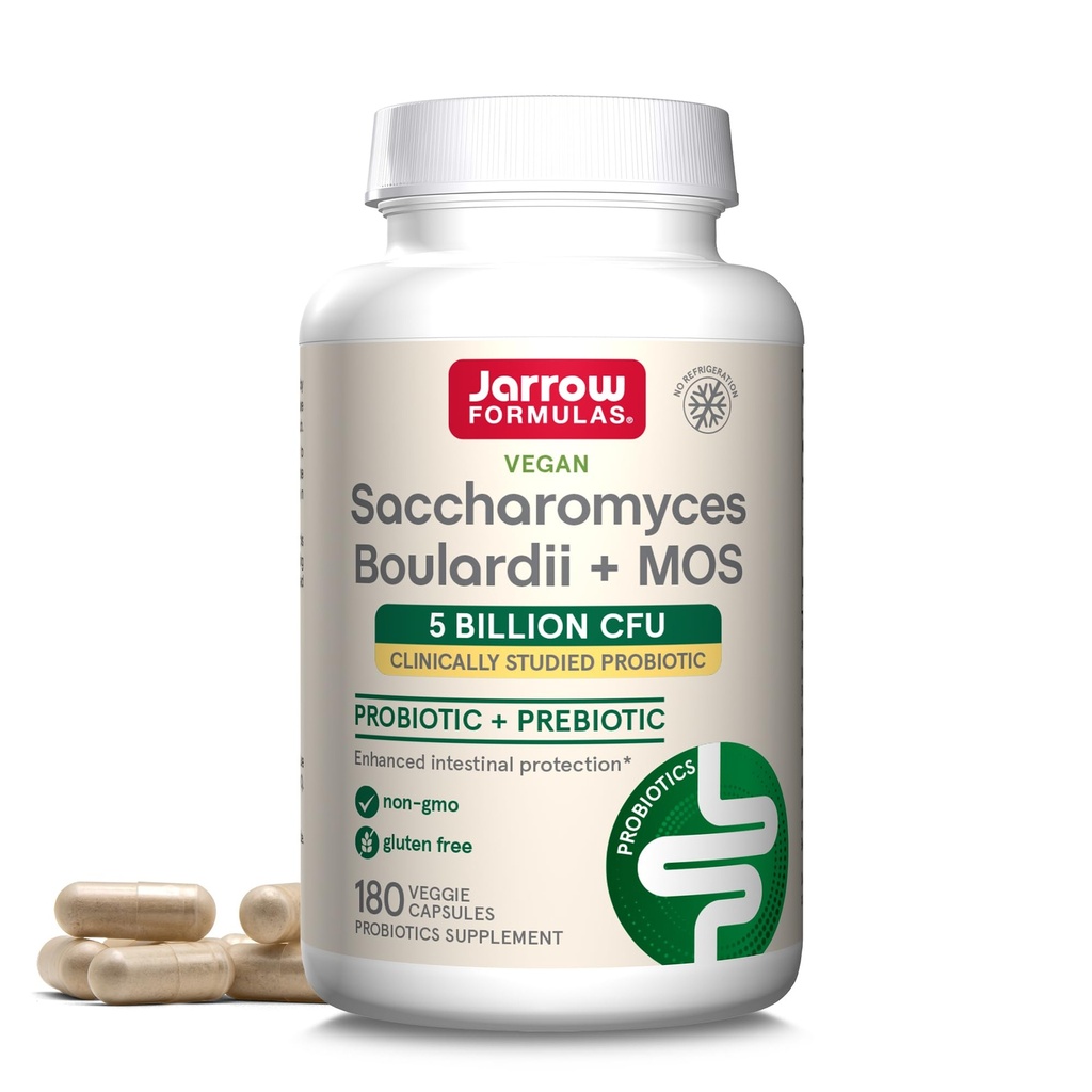 Jarrow Formulas Saccharomyces Boulardii + MOS - 5 Billion Organisms per Serving - 180 Delayed Release Veggie Caps - Probiotic + Prebiotic - Intestinal Tract Support - Bis zu 180 Portionen