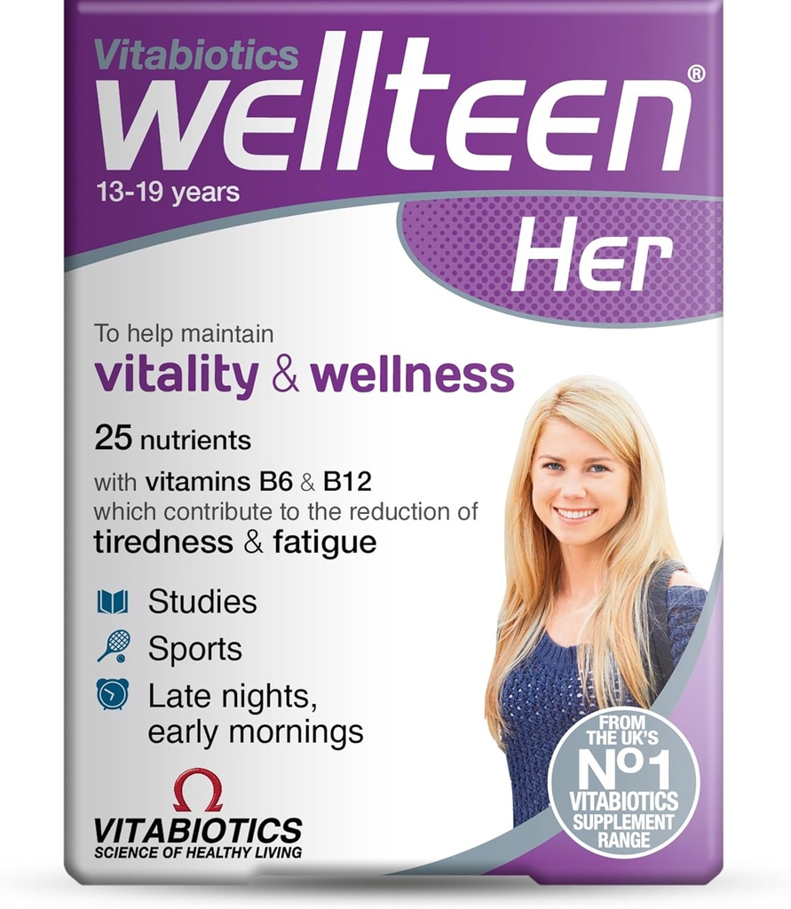 Vitabiotics Wellteen Her - Ernährungsunterstützung für Jugendliche und junge Frauen Alter 13-19 - 30 Tabletten