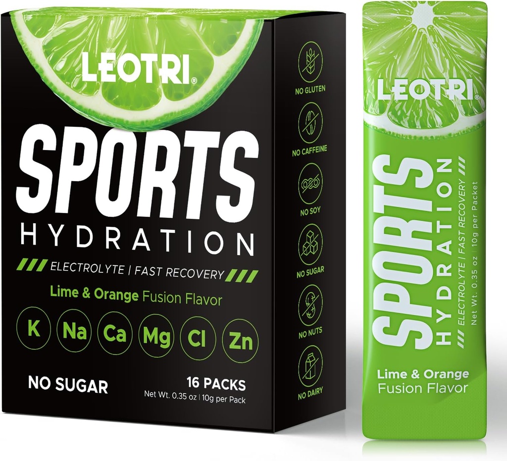 Imballaggio della polvere dell'elettrolita senza zucchero - Supplemento della miscela della bevanda di idratazione dello sport, Keto Friendly con 6 elettroliti chiave, ricco di vitamina B e C, 1000mg BCAA - No zucchero, 16 Stick, Lime & aroma d'arancia