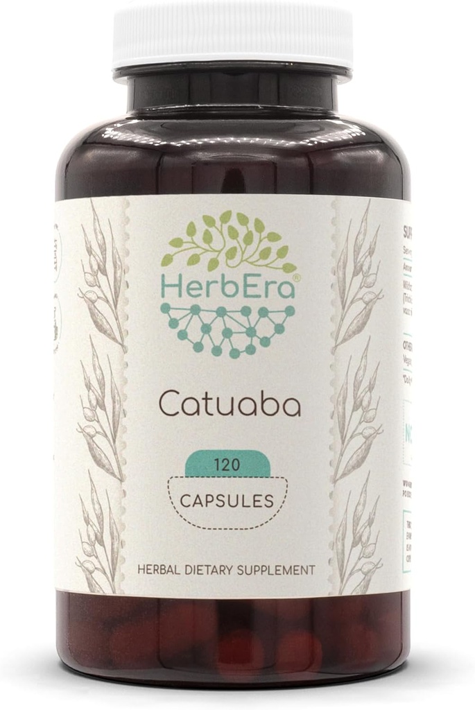 HerbEra Catuaba 120 Capsules, 500 mg, Wildcrafted Catuaba (Erythroxylum catuaba) Dried Bark (120 Capsules)