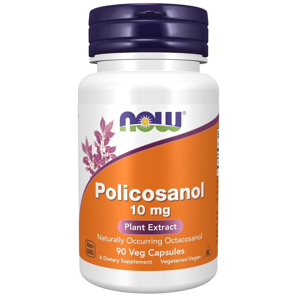NOW Integratori alimentari, Policosanol 10 mg, Miscela di alcoli grassi a catena lunga (LCFA) Derivati dalla canna da zucchero, 90 capsule di veg