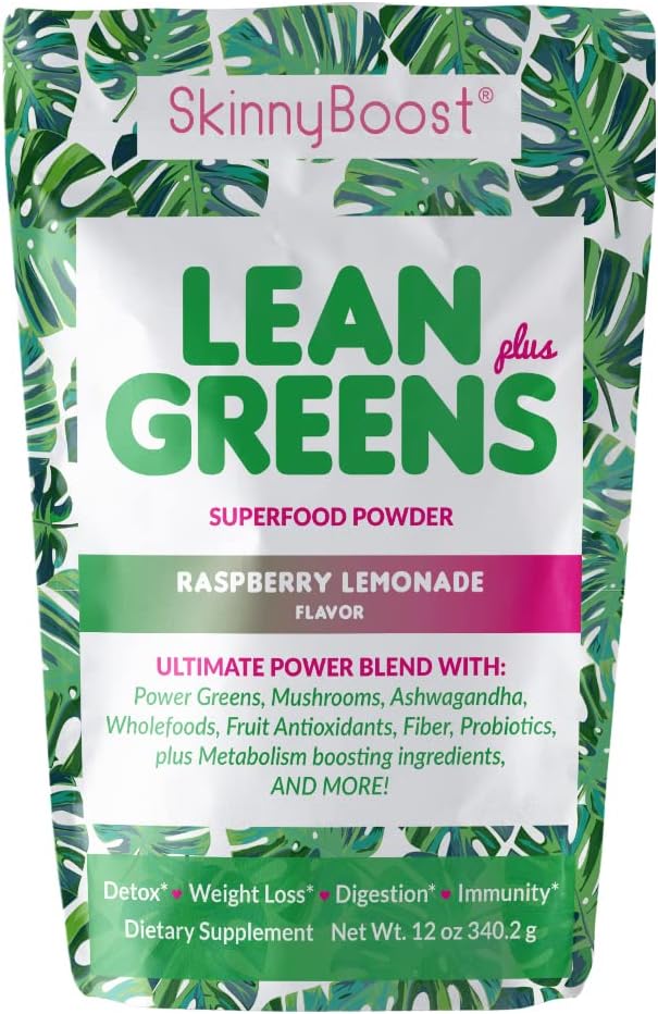 SkinnyBoost - Lean Greens & Super Food Powder - Ultimate Power Blend mit grünem Tee, Pilzmischung, Ashwagandha, Spirulina Algae & Wholefoods - Natural Detox & Clean Energy - 30 Portionen -12 Oz