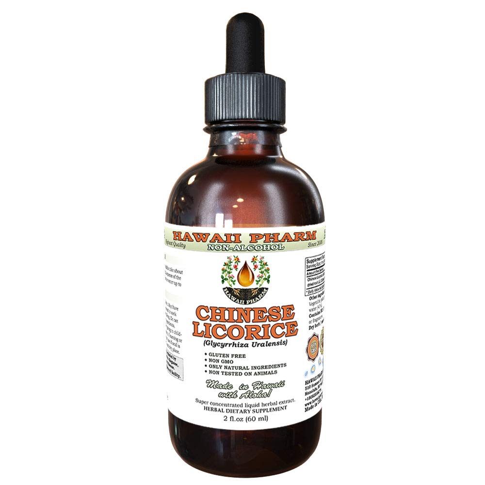 Hawaii Pharm Extrait liquide sans alcool de réglisse chinoise, réglisse chinoise (Glycyrrhiza Uralensis) Glycérite racine supplément naturel à base de plantes 2 oz